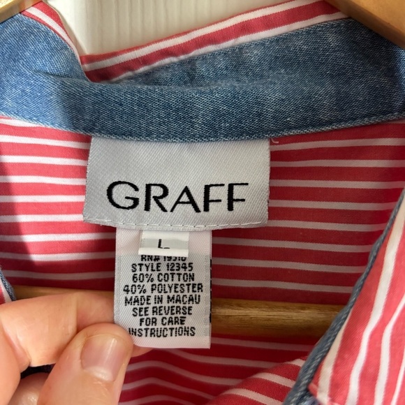 Vintage Embroidered Nautical Blouse Large Graff Button Down Red Coastal Novelty - Picture 11 of 12